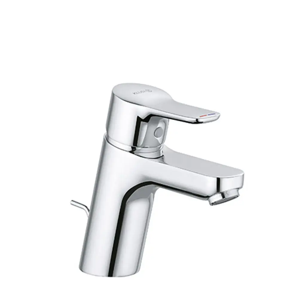 Kludi-Waschtischarmatur mit eleganter Chrom-Oberfläche, einhebelige Bedienung und Metallablauf. Geeignet für verschiedene Waschbecken.